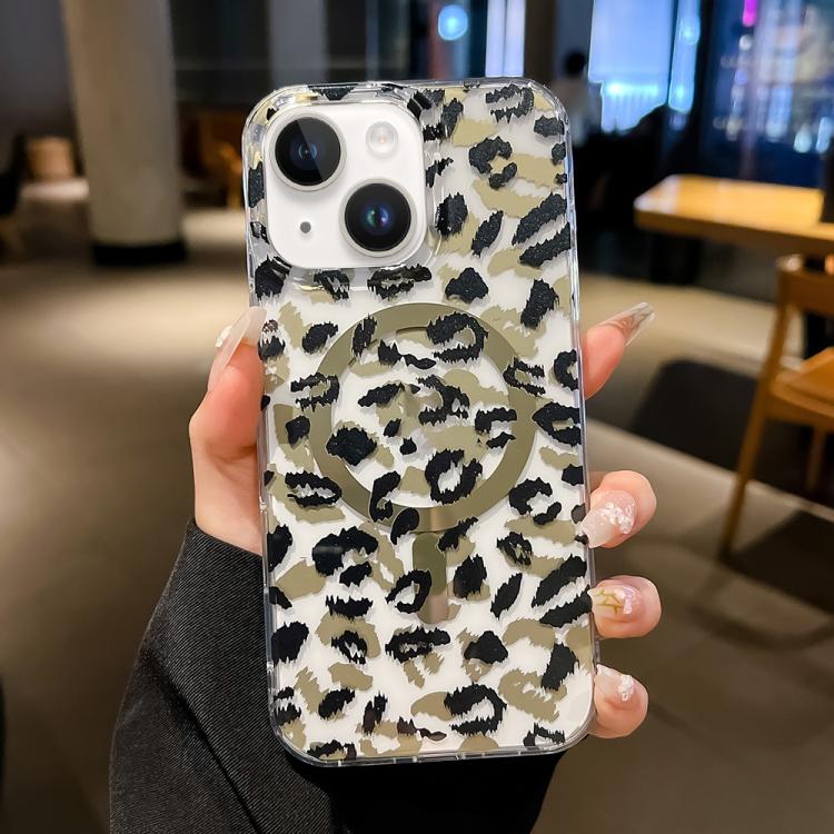 

For iPhone 13 Leopard MagSafe Dual-side Laminating IMD Phone Case(Black Brown)