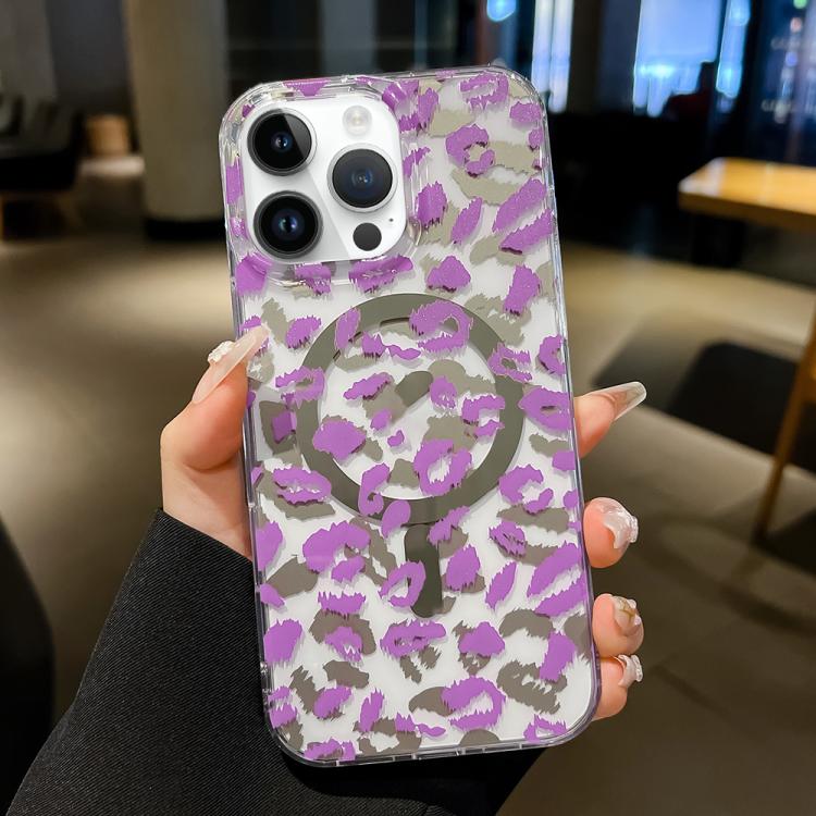 

For iPhone 13 Pro Max Leopard MagSafe Dual-side Laminating IMD Phone Case(Purple)