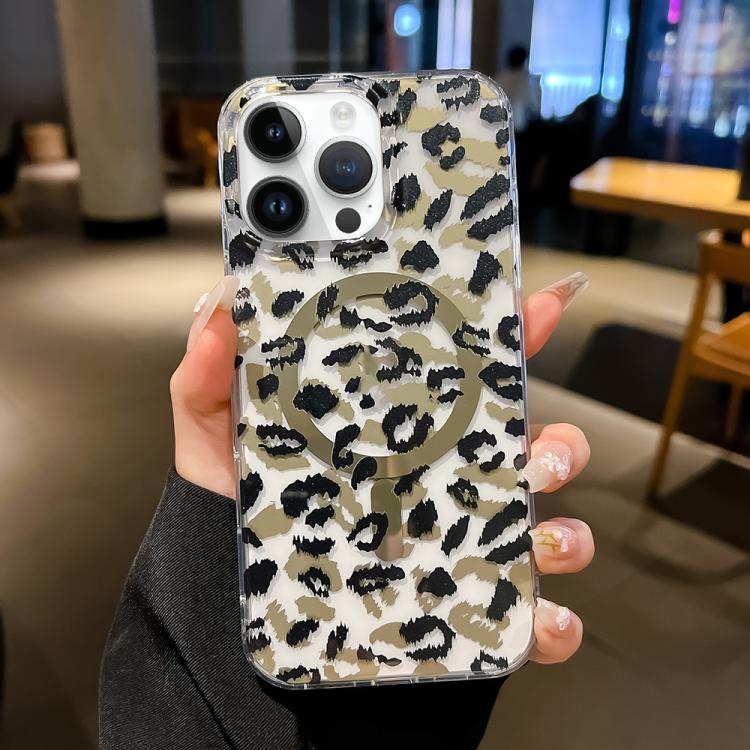 

For iPhone 15 Pro Leopard MagSafe Dual-side Laminating IMD Phone Case(Black Brown)