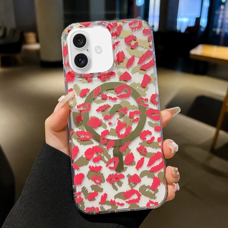 

For iPhone 16 Leopard MagSafe Dual-side Laminating IMD Phone Case(Pink)