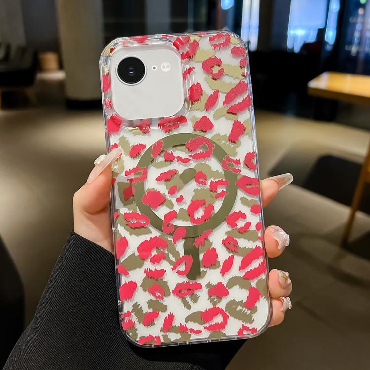 

For iPhone 16e Leopard MagSafe Dual-side Laminating IMD Phone Case(Pink)