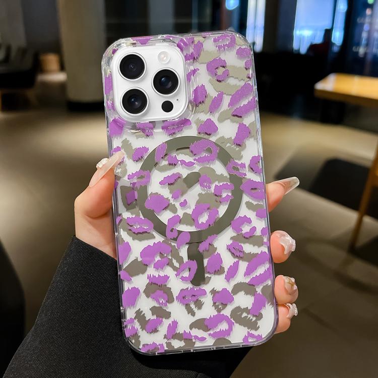 

For iPhone 16 Pro Max Leopard MagSafe Dual-side Laminating IMD Phone Case(Purple)