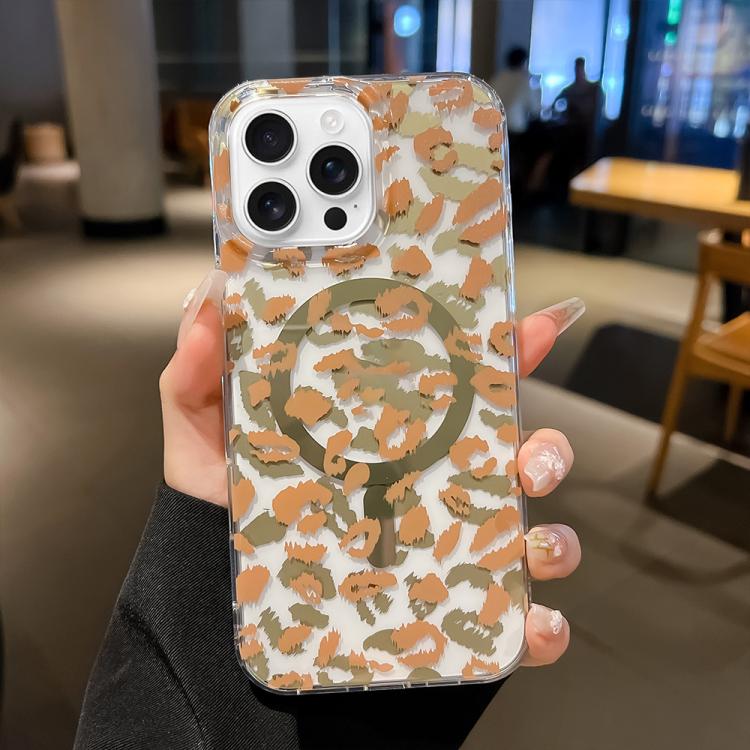 

For iPhone 16 Pro Max Leopard MagSafe Dual-side Laminating IMD Phone Case(Yellow Coffee)