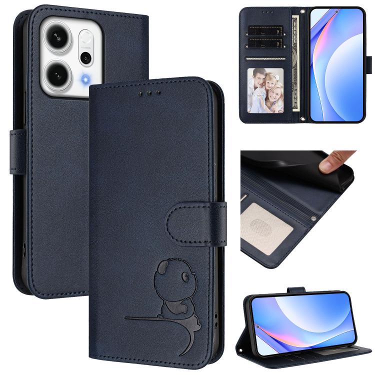 

For OPPO Reno14 F / Reno14 5G Global Litter Panda Embossing RFID Leather Phone Case with Lanyard(Blue)