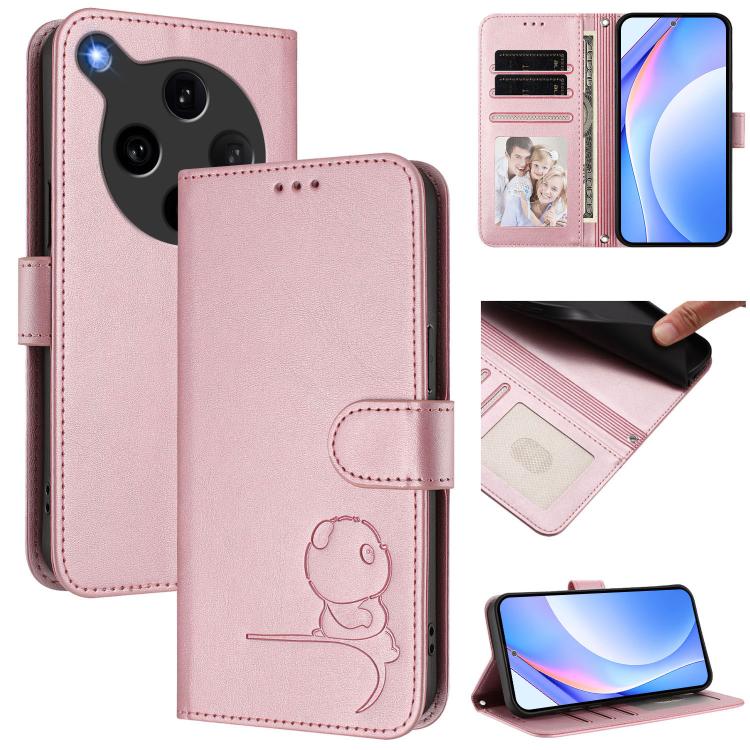 

For OPPO Find X8 Ultra 5G Litter Panda Embossing RFID Leather Phone Case with Lanyard(Pink)
