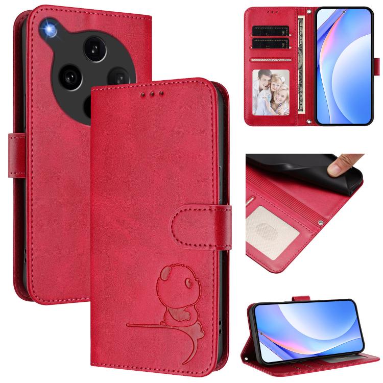 

For OPPO Find X8 Ultra 5G Litter Panda Embossing RFID Leather Phone Case with Lanyard(Rose Red)
