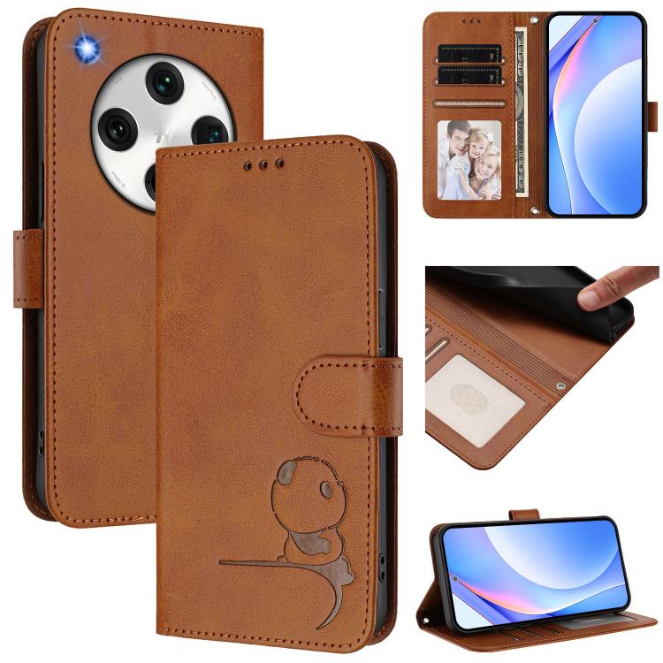 

For OPPO Find X8 Pro Litter Panda Embossing RFID Leather Phone Case with Lanyard(Brown)