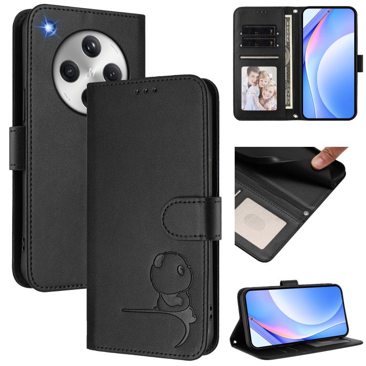 

For OPPO Find X8 Litter Panda Embossing RFID Leather Phone Case with Lanyard(Black)