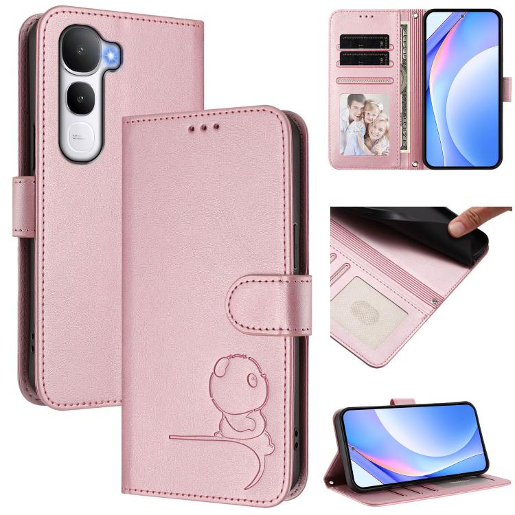 

For vivo Y400 5G Litter Panda Embossing RFID Leather Phone Case with Lanyard(Pink)