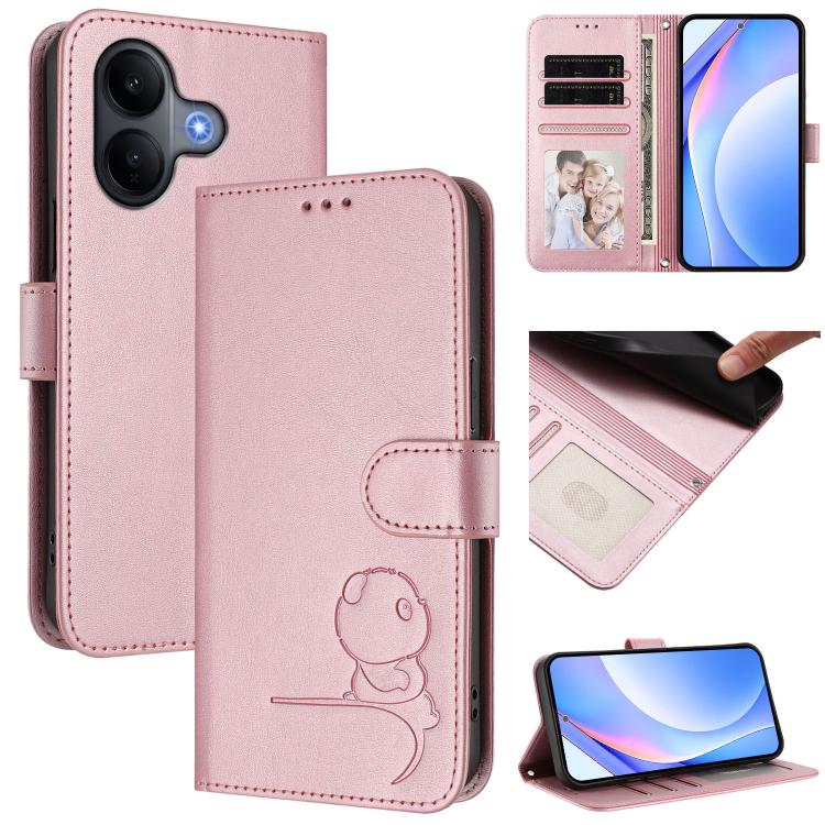 

For vivo V60 Lite 5G Litter Panda Embossing RFID Leather Phone Case with Lanyard(Pink)