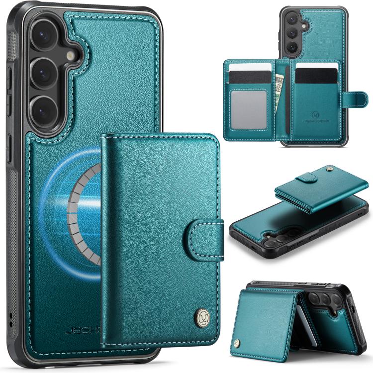 For Samsung Galaxy S26+ 5G JEEHOOD J09 Buckle Card Bag MagSafe Magnetic Style RFID Leather Phone Case(Green)
