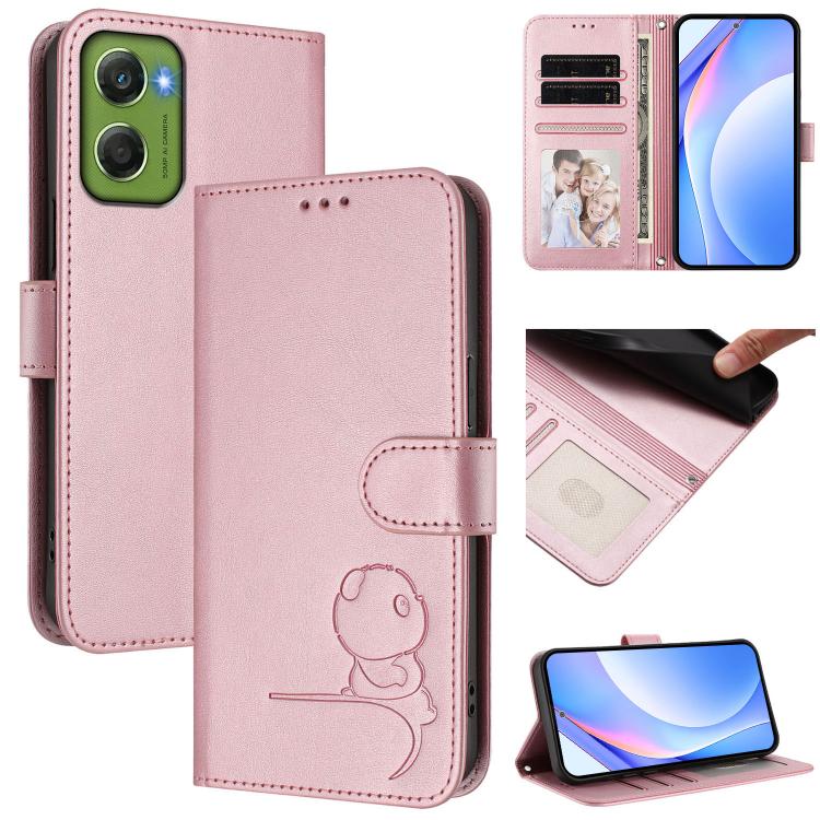 

For Motorola Moto G06 4G Litter Panda Embossing RFID Leather Phone Case with Lanyard(Pink)