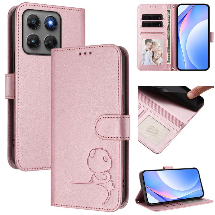 For Motorola Moto G37 / G37 Power / G47 5G Litter Panda Embossing RFID Leather Phone Case with Lanyard(Pink)