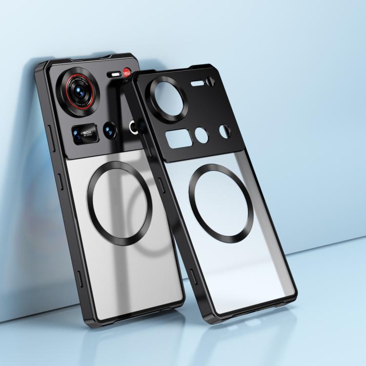 

For ZTE nubia Z70 Ultra Irregular Alloy Frame Fosted Translucent MagSafe Phone Case(Black)
