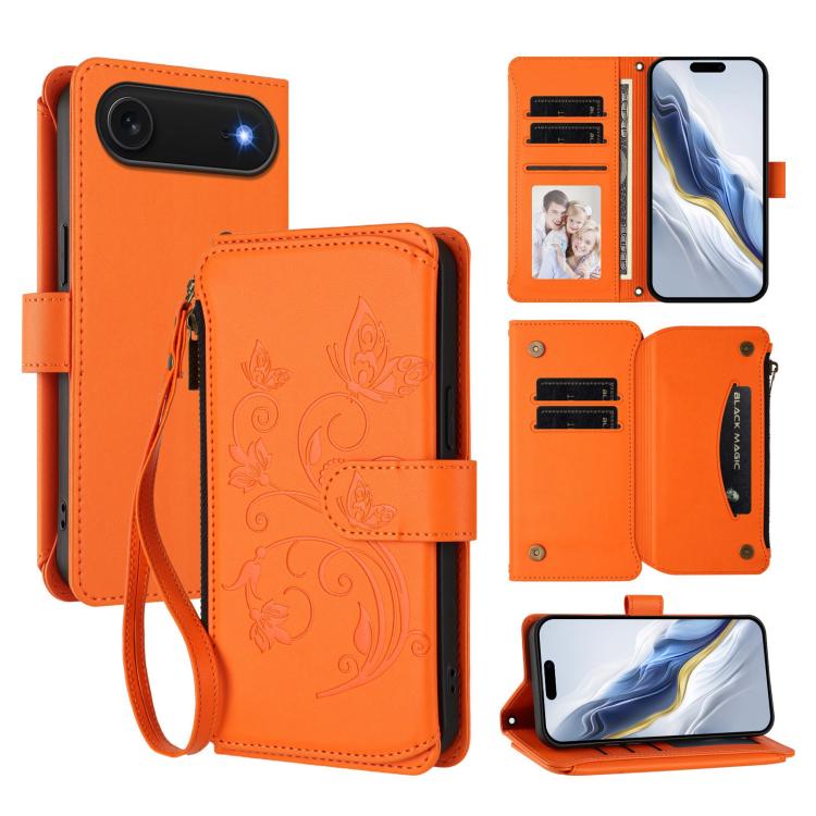 

For iPhone Air Butterfly Love Flower Multi-card Zipper Wallet Leather Phone Case(Orange)
