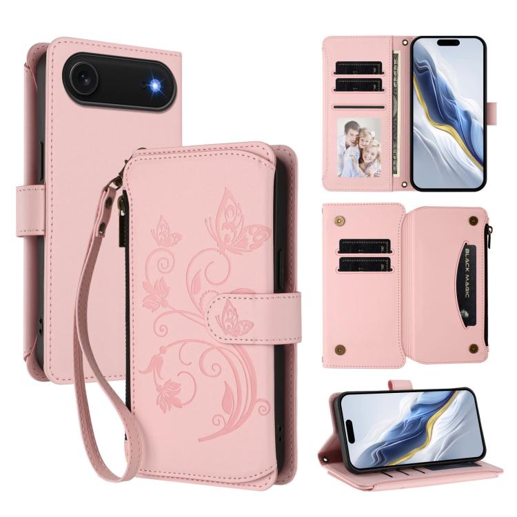 

For iPhone Air Butterfly Love Flower Multi-card Zipper Wallet Leather Phone Case(Pink)