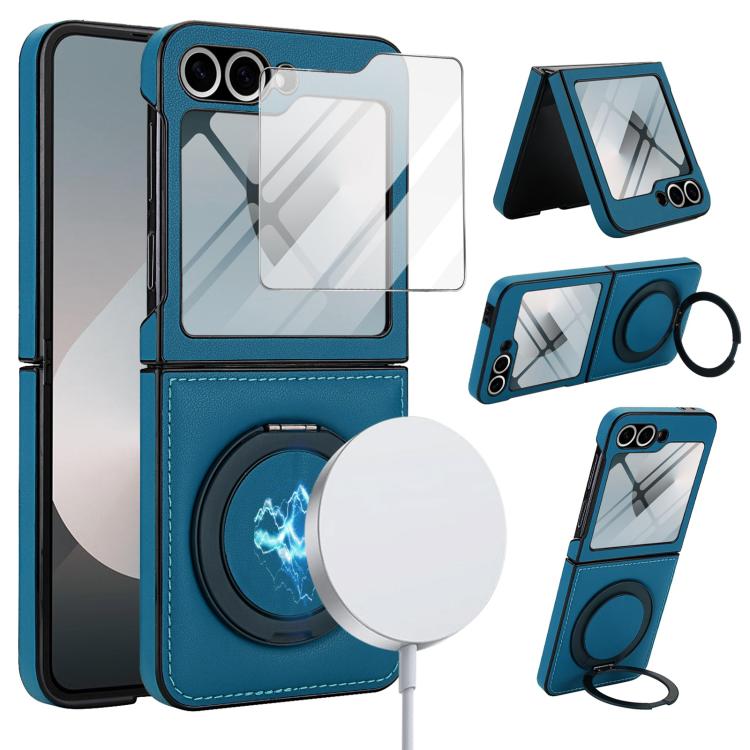 

For Samsung Galaxy Z Flip6 Folding Rotation Holder MagSafe Film Integrated Leather Phone Case(Blue)