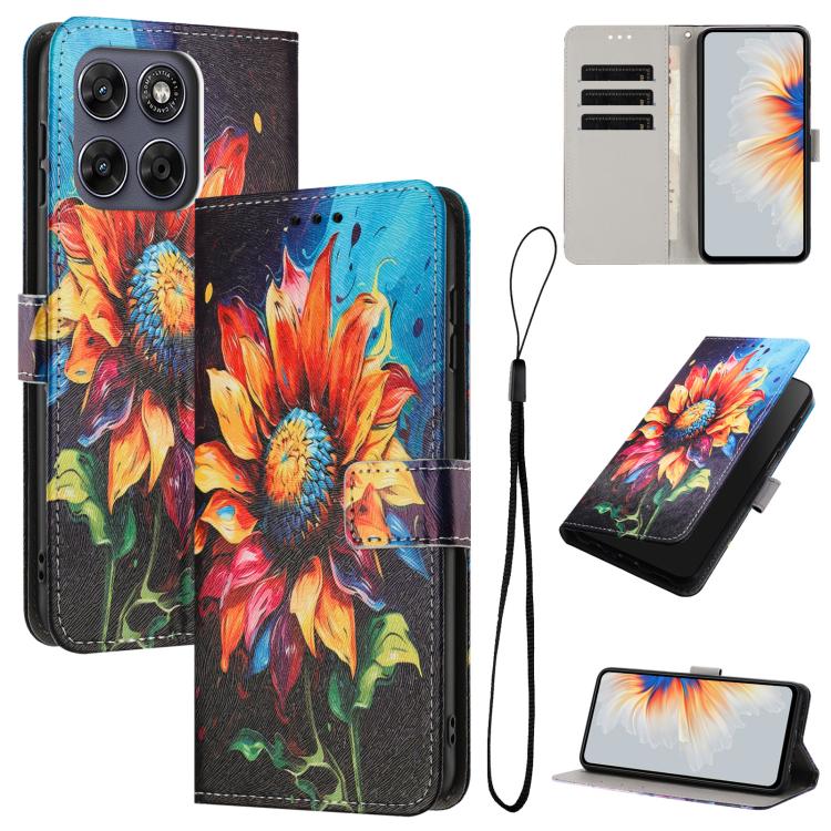 For Motorola Moto G Max / G87 / G77 / G67 5G Color Drawing Pattern Leather Phone Case(Sunflower)