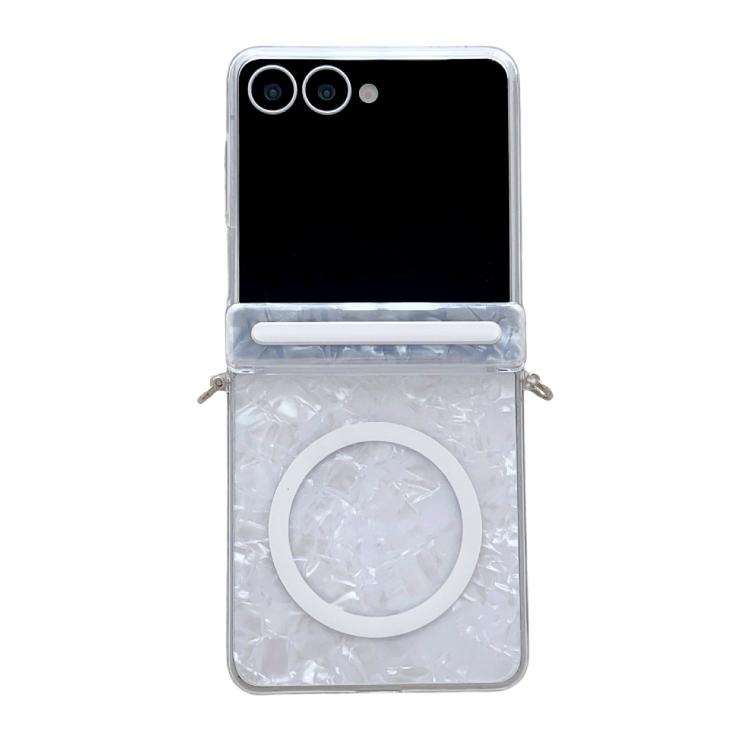 

For Samsung Galaxy Flip7 5G Side Buckle Axis Pearlescent Shell Texture MagSafe Phone Case(White)