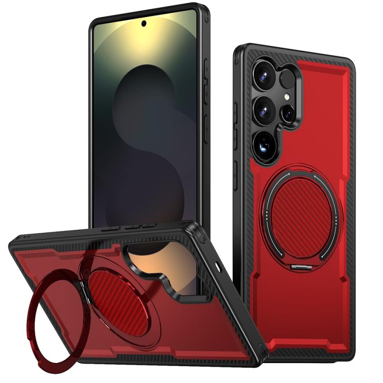 

For Samsung Galaxy S25 Ultra 5G Metal 360 Degree Rotation Holder MagSafe Phone Case(Red)
