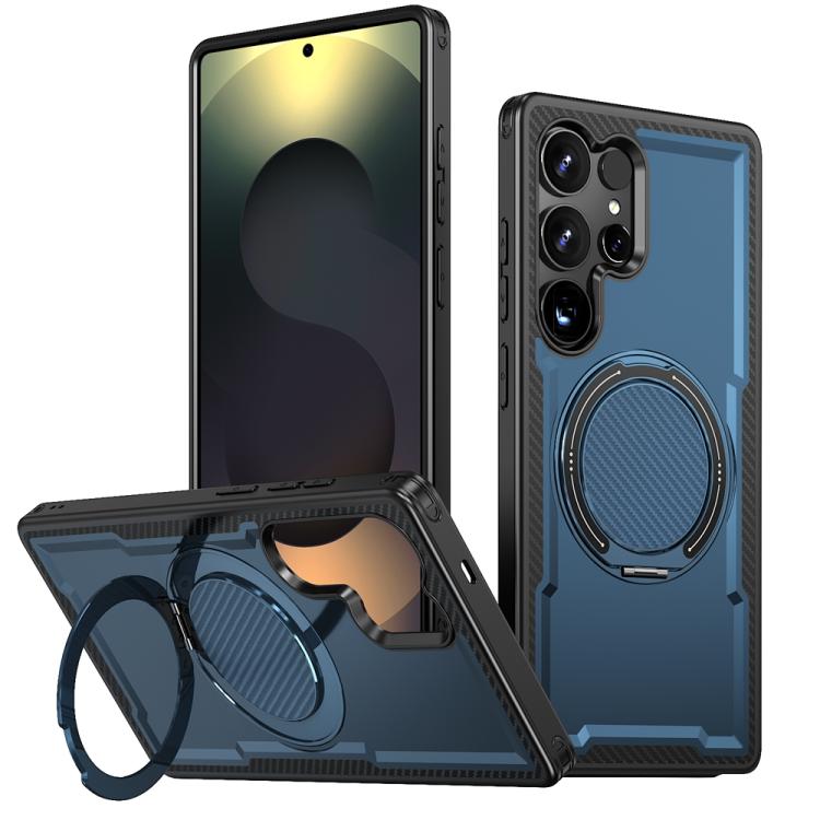 

For Samsung Galaxy S25 Ultra 5G Metal 360 Degree Rotation Holder MagSafe Phone Case(Navy Blue)