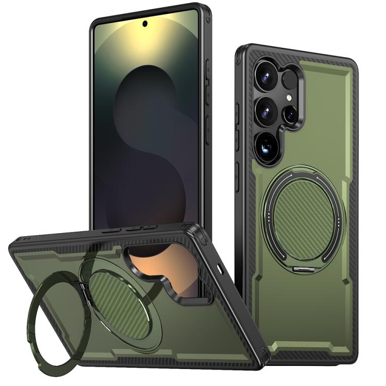 

For Samsung Galaxy S25 Ultra 5G Metal 360 Degree Rotation Holder MagSafe Phone Case(Olive Green)