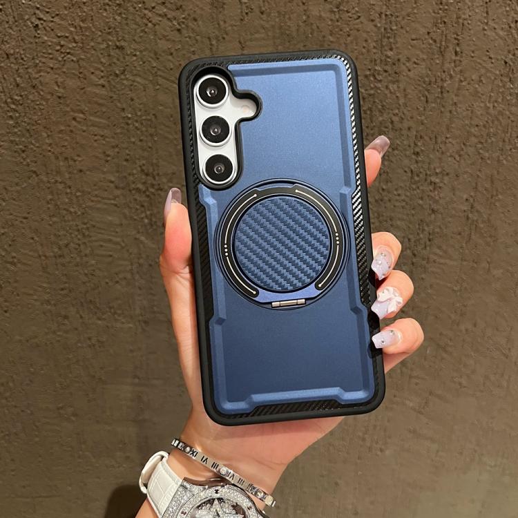 

For Samsung Galaxy S25 / S24 5G Metal 360 Degree Rotation Holder MagSafe Phone Case(Navy Blue)