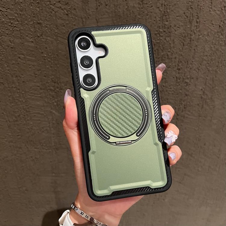 

For Samsung Galaxy S25+ / S24+ 5G Metal 360 Degree Rotation Holder MagSafe Phone Case(Olive Green)