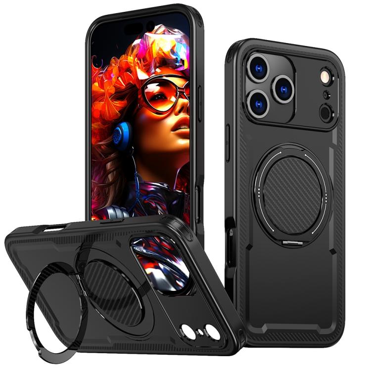 

For iPhone 17 Pro Max Metal 360 Degree Rotation Holder MagSafe Phone Case(Black)