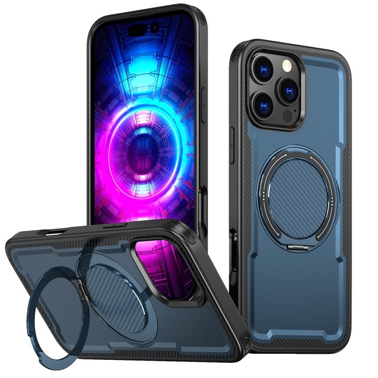 

For iPhone 16 Pro Max Metal 360 Degree Rotation Holder MagSafe Phone Case(Navy Blue)