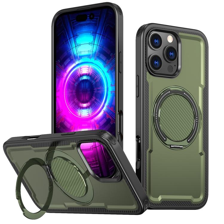 

For iPhone 16 Pro Max Metal 360 Degree Rotation Holder MagSafe Phone Case(Olive Green)