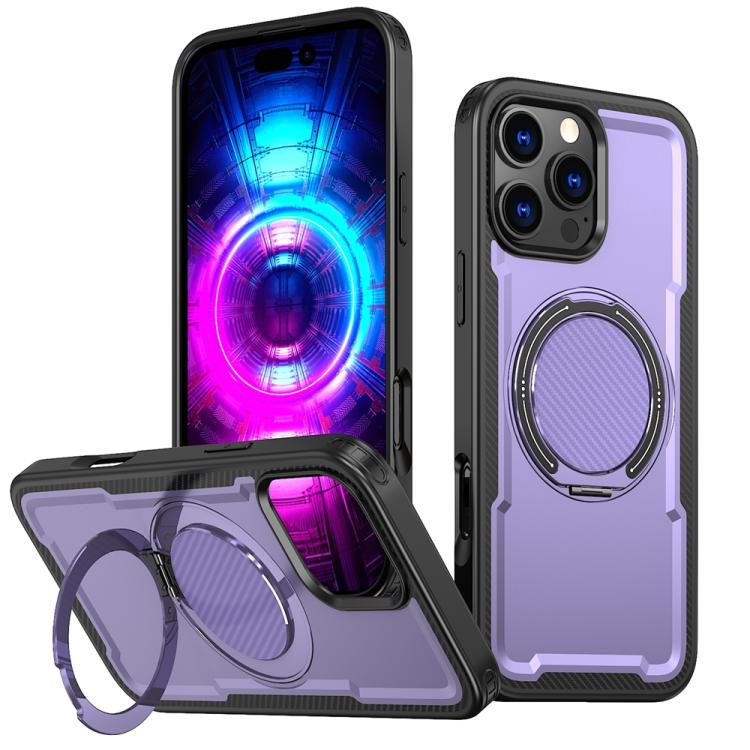 

For iPhone 16 Pro Max Metal 360 Degree Rotation Holder MagSafe Phone Case(Purple)