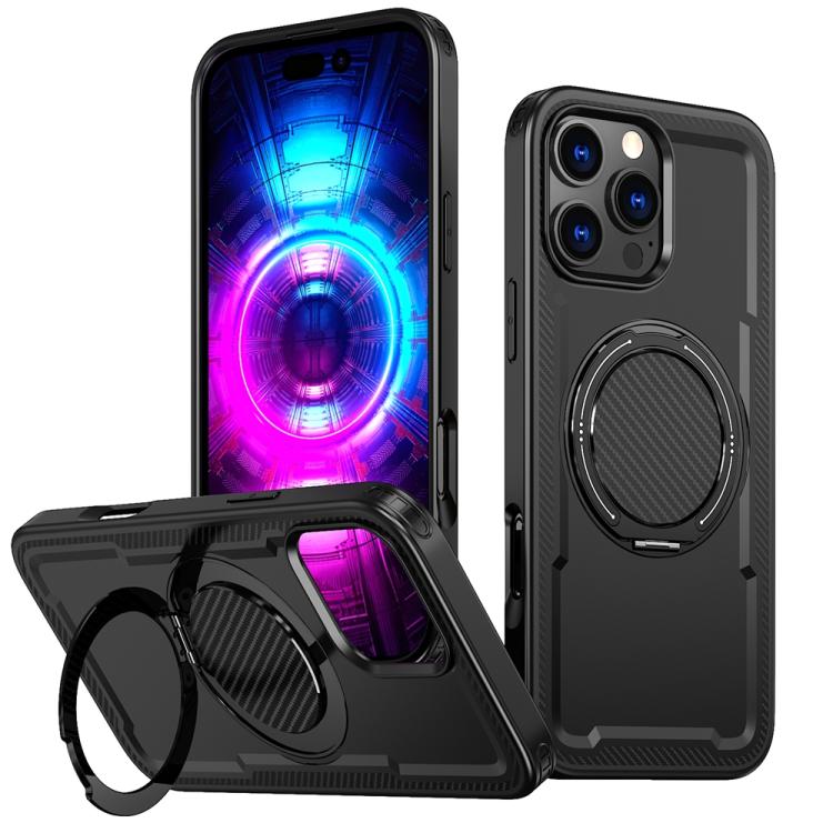 

For iPhone 16 Pro Metal 360 Degree Rotation Holder MagSafe Phone Case(Black)