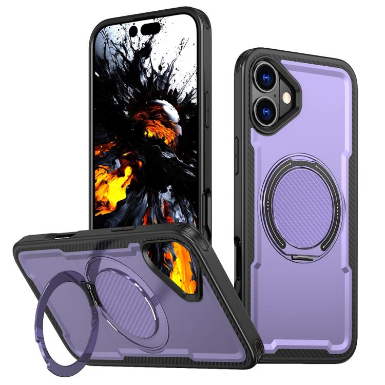 

For iPhone 16 Metal 360 Degree Rotation Holder MagSafe Phone Case(Purple)