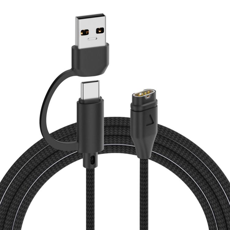 

For Garmin 2 in 1 Type-C and USB-A Braid Watch Charging Cable, Length: 1m, Type:Straight Head(Black)