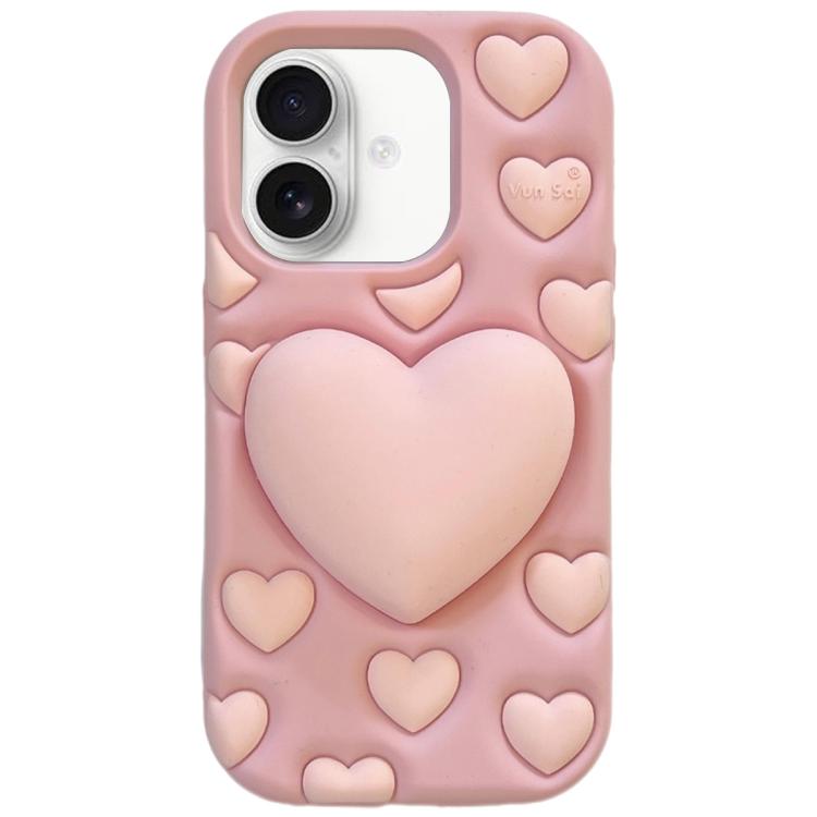 

For iPhone 16 3D Heart Holder Silicone Phone Case(Pink)