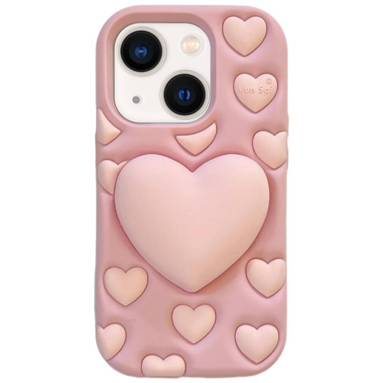 

For iPhone 15 Plus 3D Heart Holder Silicone Phone Case(Pink)