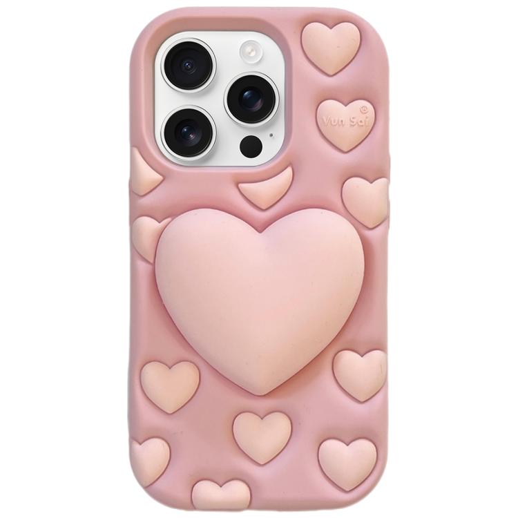

For iPhone 14 Pro Max 3D Heart Holder Silicone Phone Case(Pink)