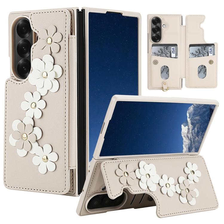 

For Samsung Galaxy Z Fold7 5G Crossbody Flower Pattern Leather Phone Case(White)