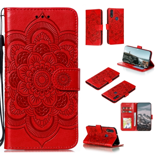 

For Motorola Moto E6s (2020) Mandala Embossing Pattern Horizontal Flip PU Leather Case with Holder & Card Slots & Walle & Lanyard(Red)