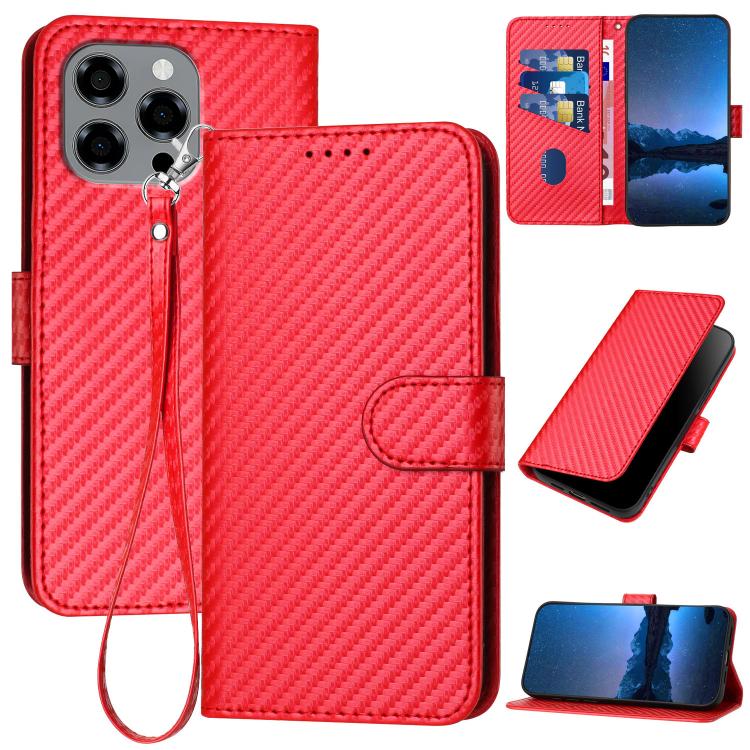 

For Doogee Note 58 / Note 58 Pro YX0070 Carbon Fiber Buckle Leather Phone Case with Lanyard(Red)
