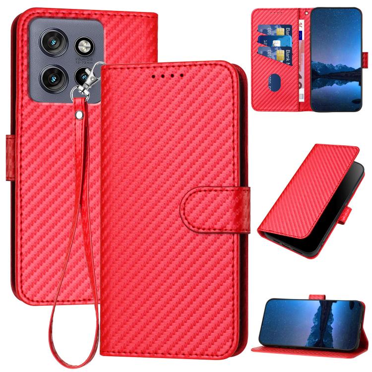 

For Motorola Edge 50 Neo YX0070 Carbon Fiber Buckle Leather Phone Case with Lanyard(Red)