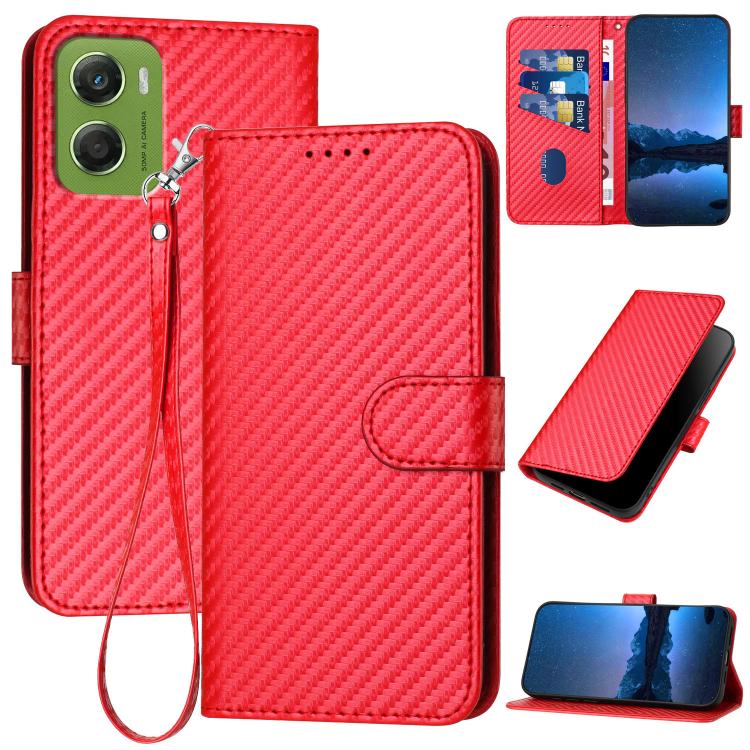 

For Motorola Moto G06 4G YX0070 Carbon Fiber Buckle Leather Phone Case with Lanyard(Red)