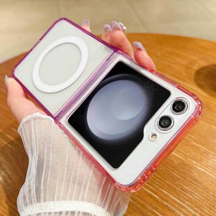 

For Samsung Galaxy Z Flip5 Contrast Color Gradient Transparent MagSafe Phone Case(Purple Pink + Light Purple)