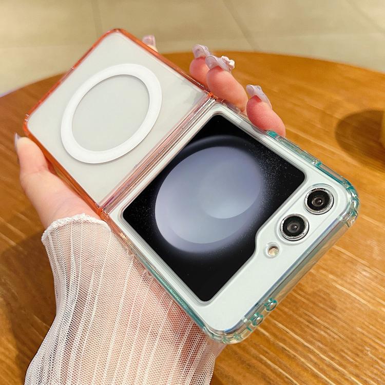 

For Samsung Galaxy Z Flip5 Contrast Color Gradient Transparent MagSafe Phone Case(Blue Green + Pink)