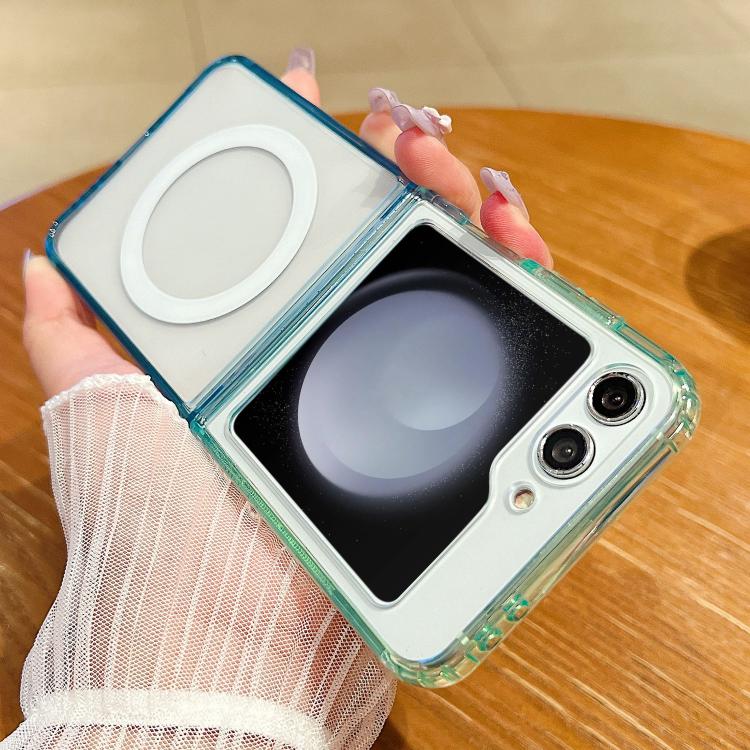 

For Samsung Galaxy Z Flip5 Contrast Color Gradient Transparent MagSafe Phone Case(Green + Blue)