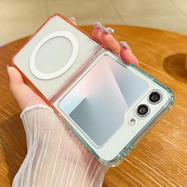 

For Samsung Galaxy Z Flip6 Contrast Color Gradient Transparent MagSafe Phone Case(Blue Green + Pink)