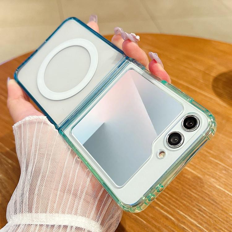 

For Samsung Galaxy Z Flip7 5G Contrast Color Gradient Transparent MagSafe Phone Case(Green + Blue)