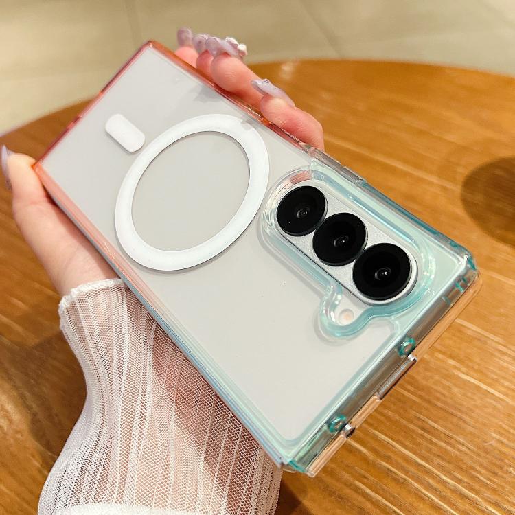 

For Samsung Galaxy Z Fold5 Contrast Color Gradient Transparent MagSafe Phone Case(Blue Green + Pink)