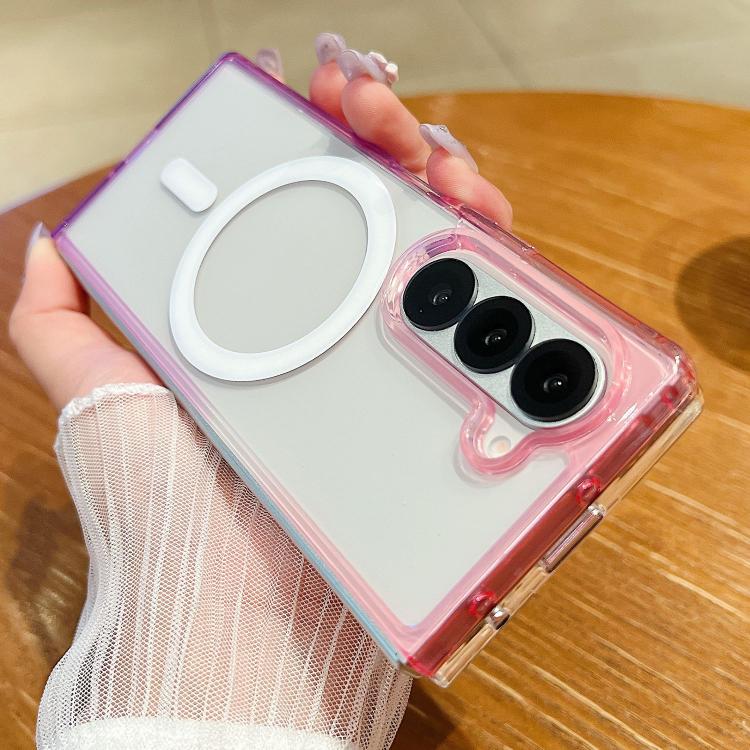 

For Samsung Galaxy Z Fold6 Contrast Color Gradient Transparent MagSafe Phone Case(Purple Pink + Light Purple)